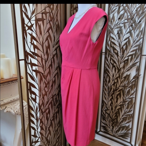 Lafayette 148 New York Pleated Barbiecore Fushia Hot Pink Sheath Midi Dress - Picture 10 of 12